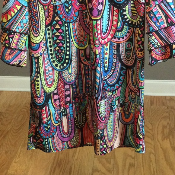 S Multi-colored whimsical dress with 3 tiered bell sleeves - Picture 7 of 14